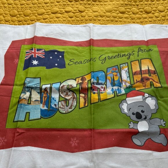Visit Brand Australia Seasons Greetings Tea Towel With Koala & Flag Design - Picture 2 of 8